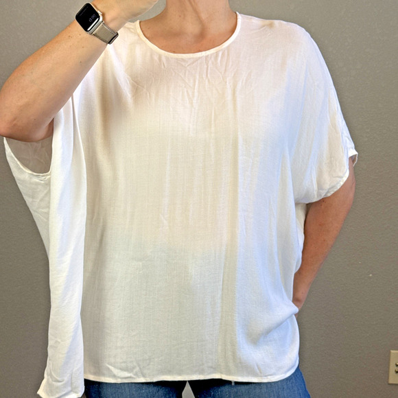 James Perse Womens Crepe Poncho Top Shirt Size 2/M Ivory Viscose Wool Minimal - Picture 1 of 8